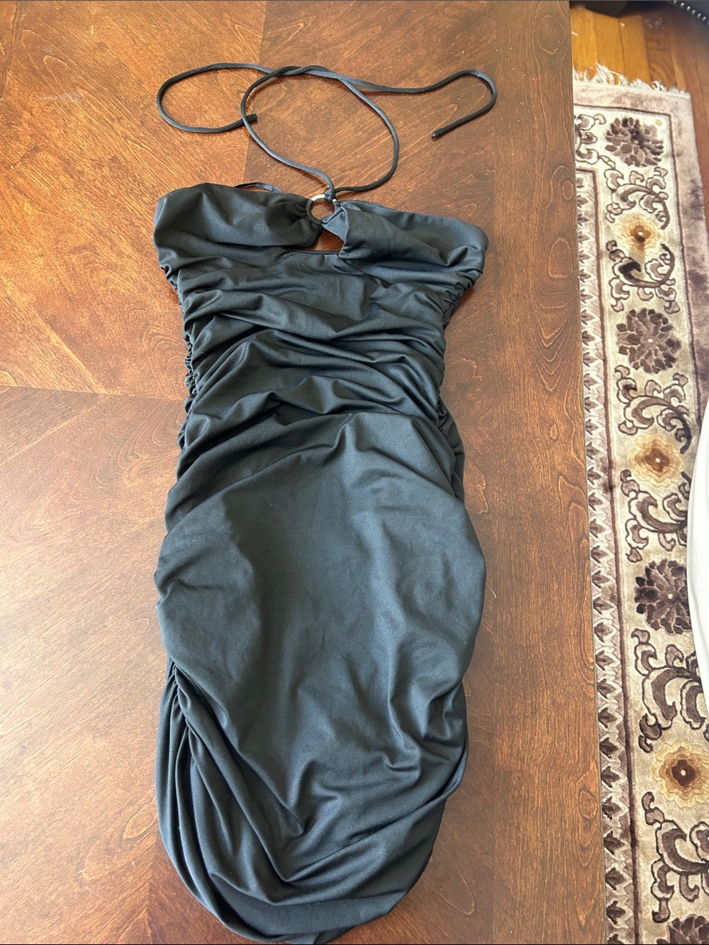 Princess Polly Black Strapless Ruched Halter Ring Dress